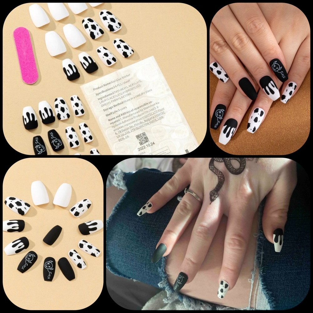 🖤🤍24 PIECE NAIL SET🤍🖤